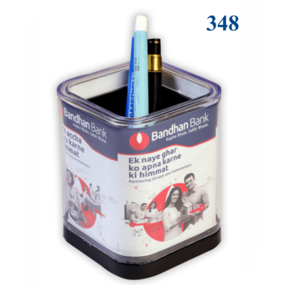 Acrylic Pen Stand with 4 side Branding : Code 348